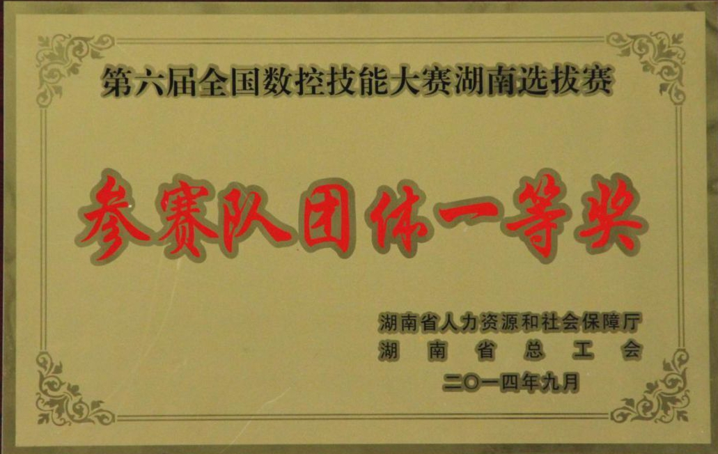 第六屆全國(guó)數(shù)控技能大賽湖南選拔賽參賽隊(duì)團(tuán)體一等獎(jiǎng)